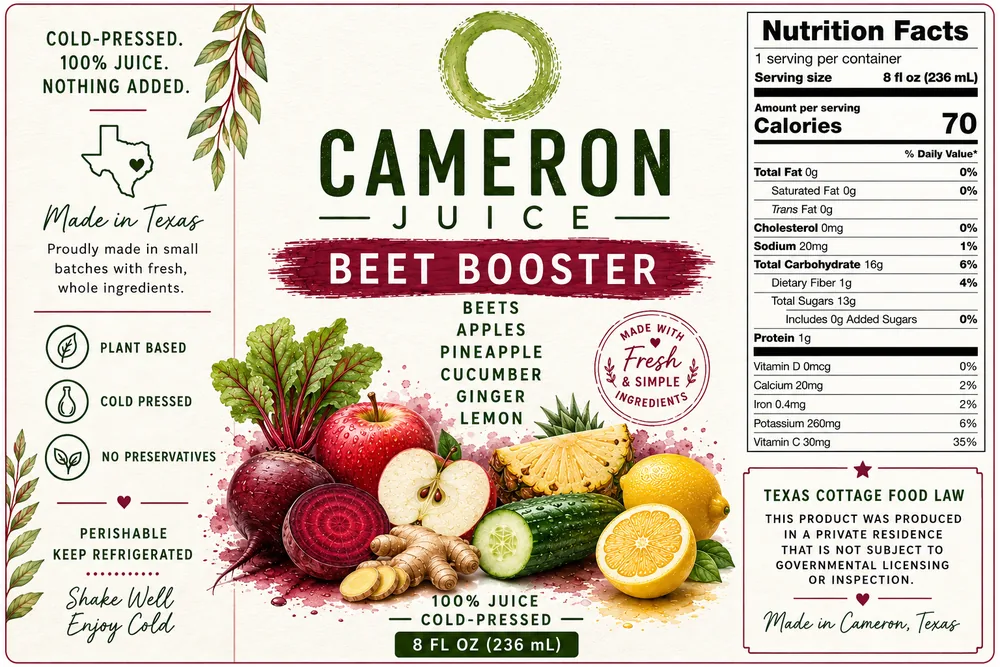 Cameron Juice Beet Booster label