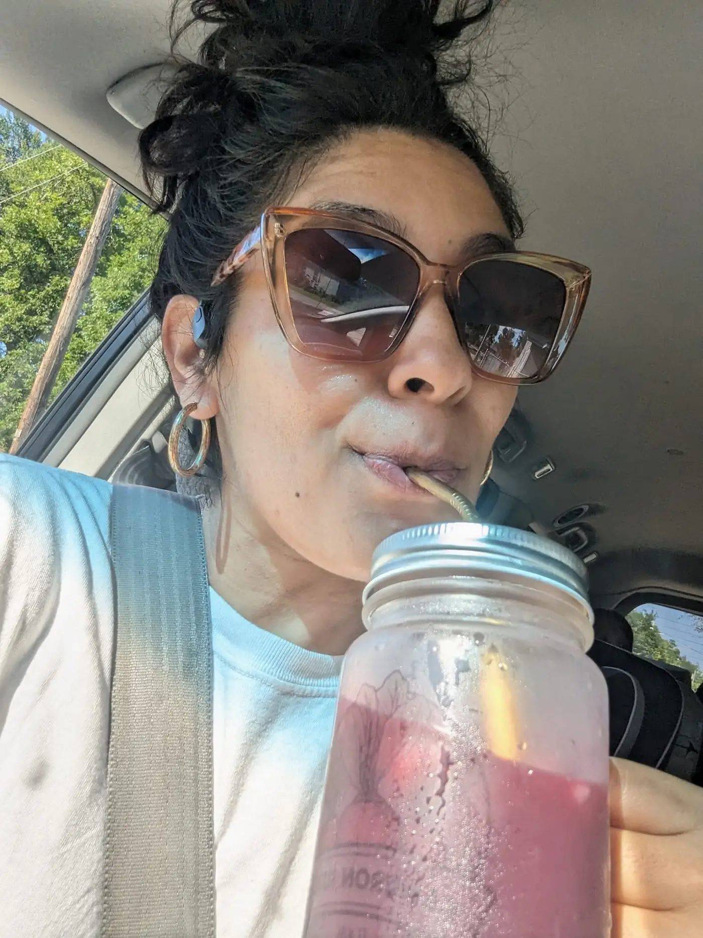Sipping a jar of fresh Cameron Juice on a sunny day