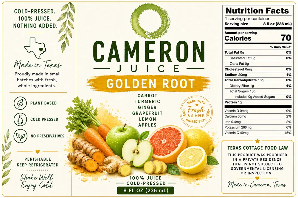 Cameron Juice Golden Root label