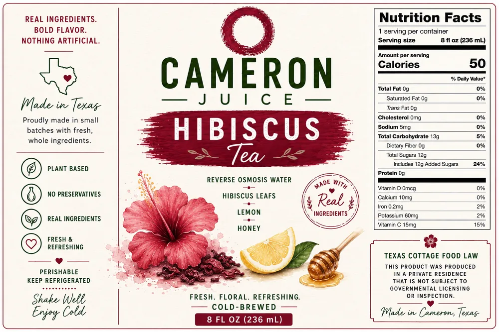 Cameron Juice Hibiscus Tea label