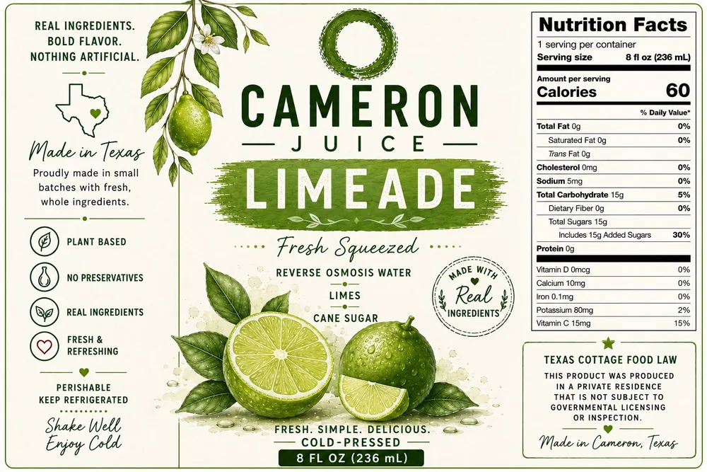 Cameron Juice Limeade label