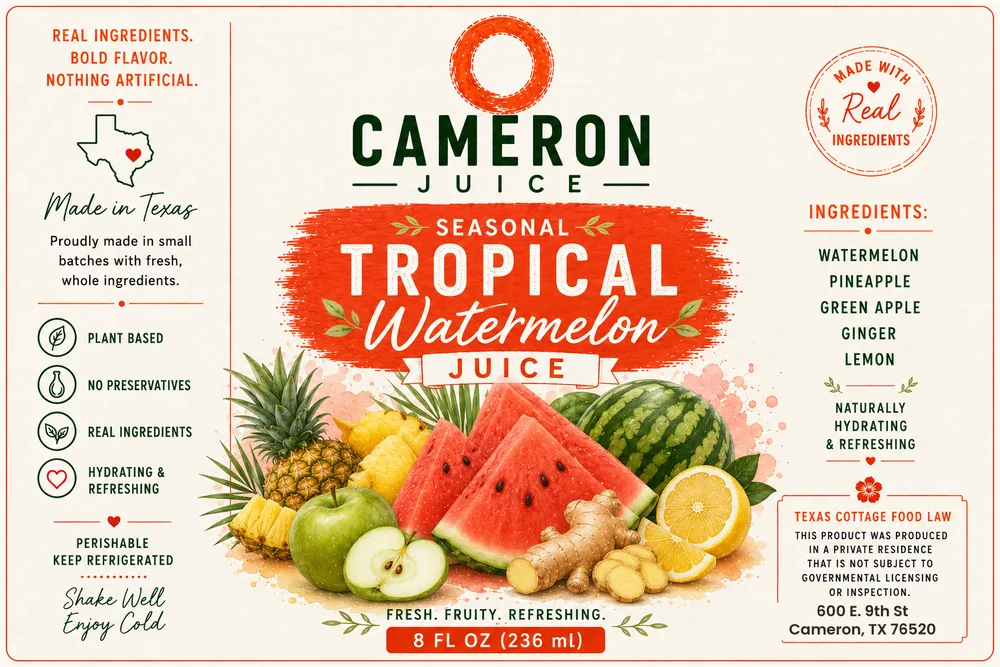 Cameron Juice Tropical Watermelon cold-pressed juice — watermelon, pineapple, green apple, ginger and lemon